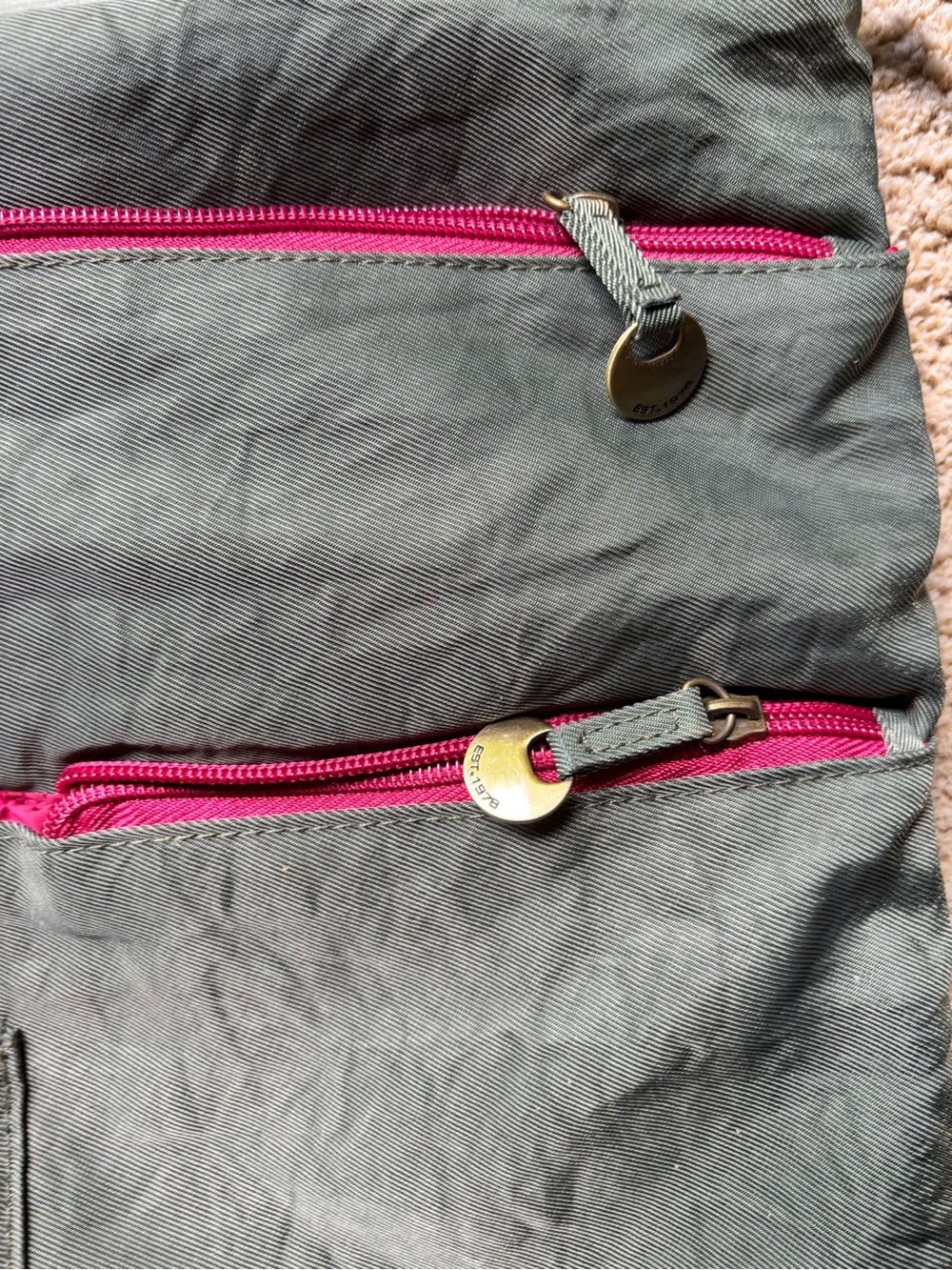 Everyday Crossbody Bag in Olive green with Pink Accents - Picture 2 of 10